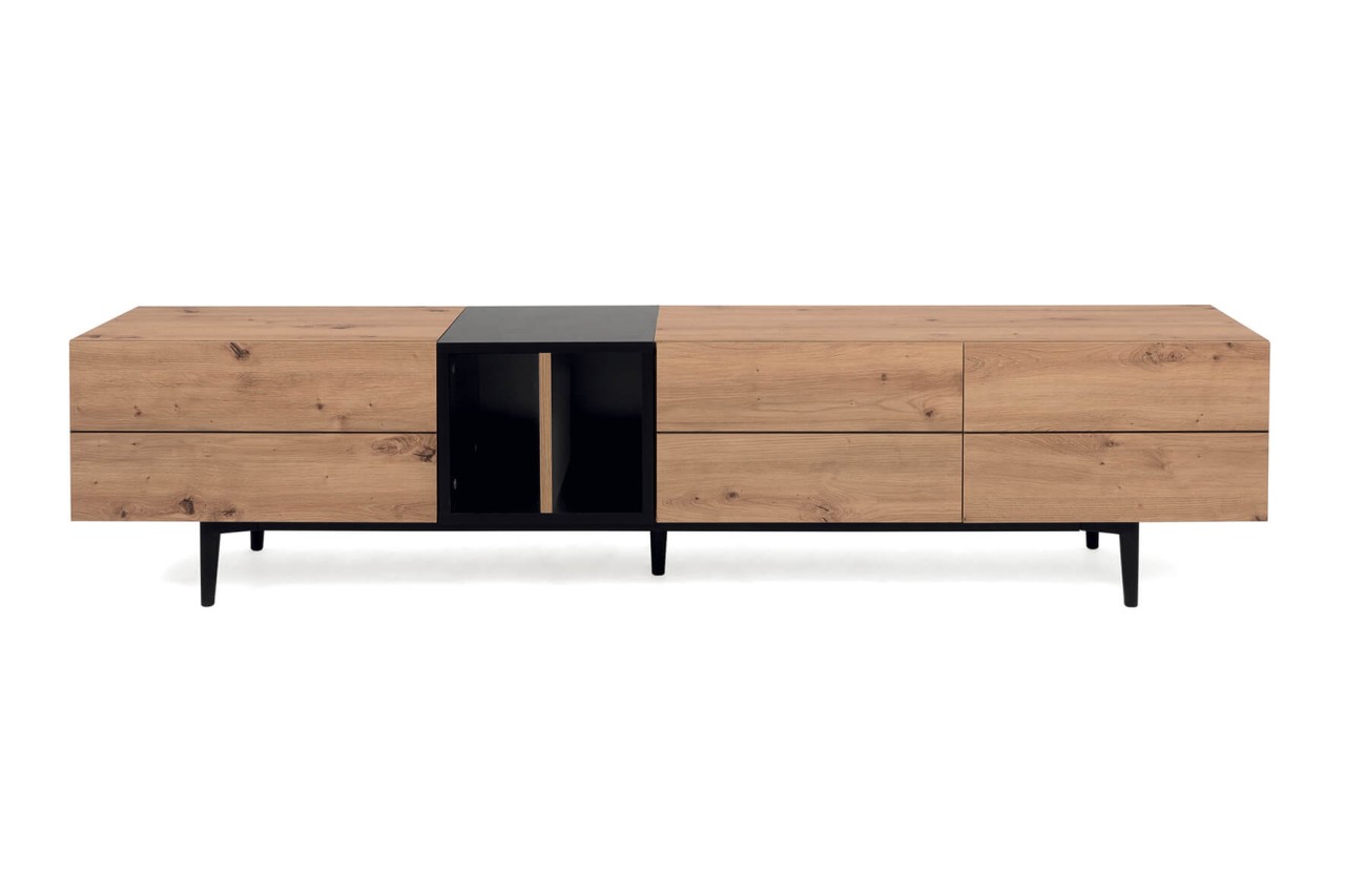 finori TV-Board Nola 195 cm Dekor Artisan Oak schwarz Lowboard Fernsehertisch