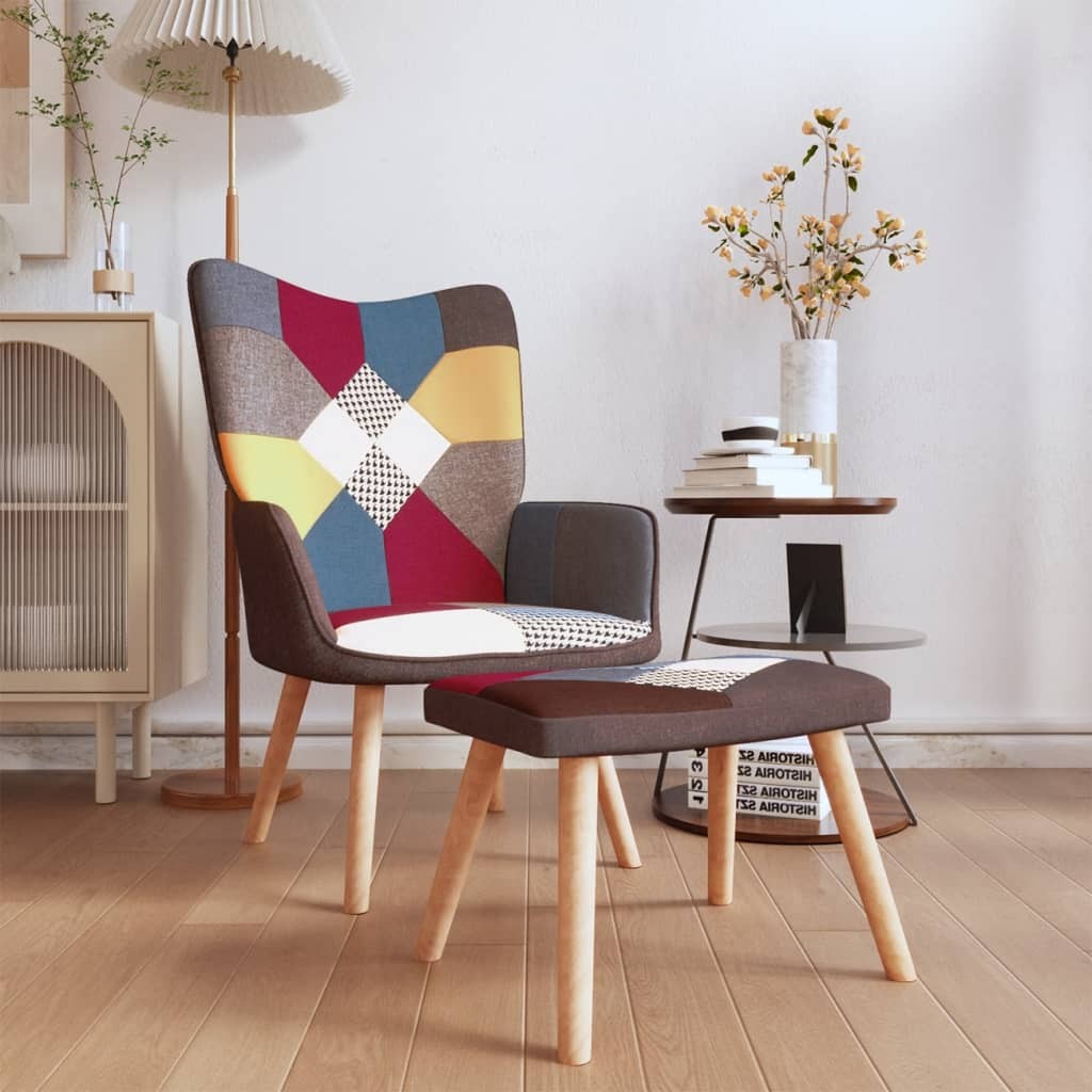 tinkaro TV-Sessel MILLA3 Patchwork-Stoff Wohnzimmersessel Mehrfarbig mit Hocker