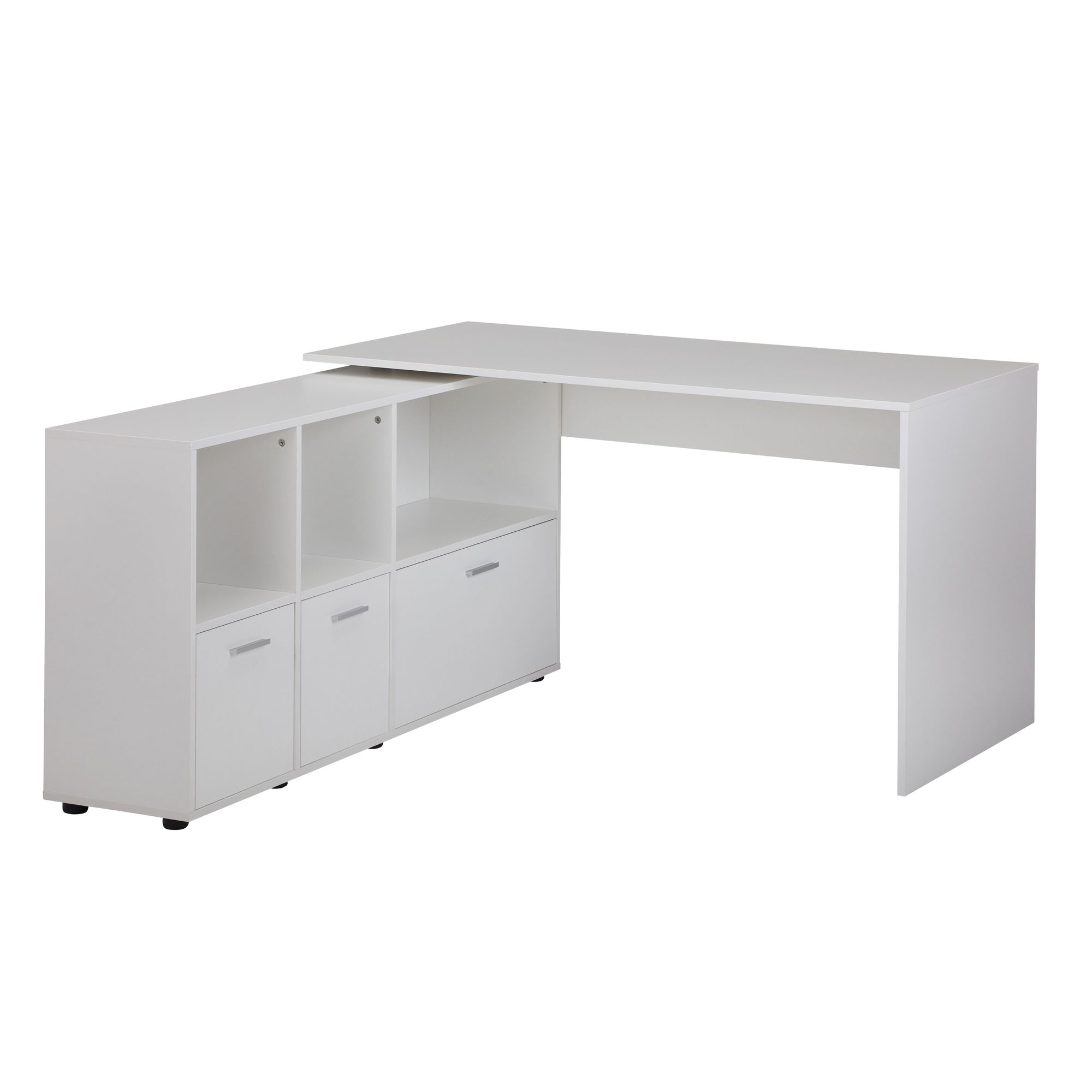 WOHNLING Schreibtischkombination 136x75,5x155,5 cm Weiß Schreibtisch mit Sideboard