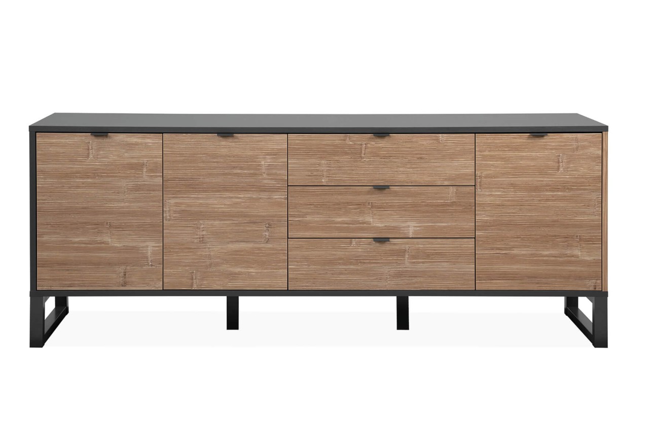 finori Lowboard Sumatra Anthrazit / Bambus 175x70 cm Industrial-Look Sideboard