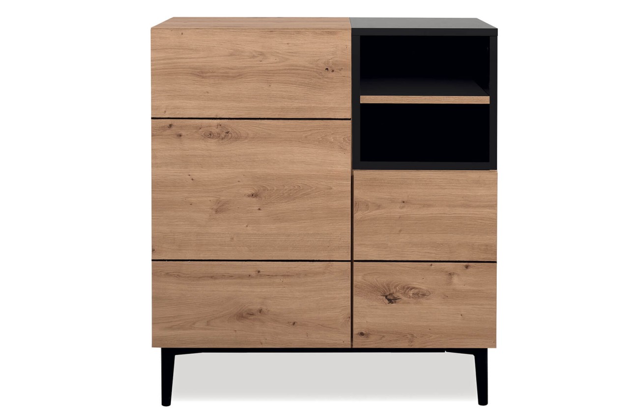 finori Kommode Nola 80 cm Dekor Artisan Oak schwarz Sideboard Wohnzimmer