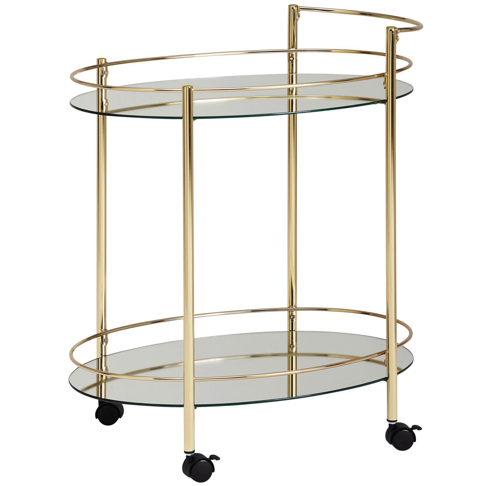 WOHNLING Design Servierwagen Gold 67x79 cm Mobile Mini Bar | Beistelltisch auf Rollen | Speisewagen