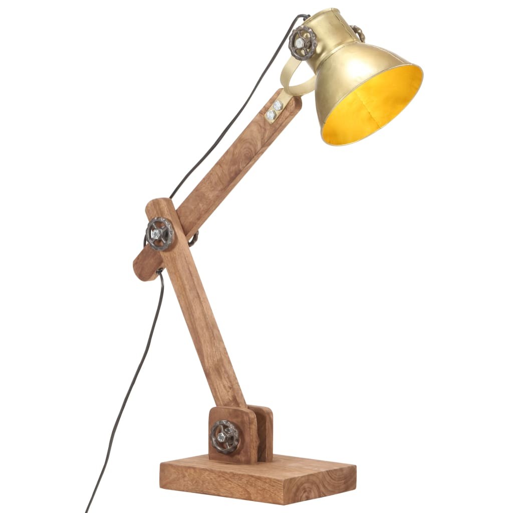 tinkaro Leselampe QUINTUS Eisen/Mangoholz Schreibtischlampe Braun/Messing