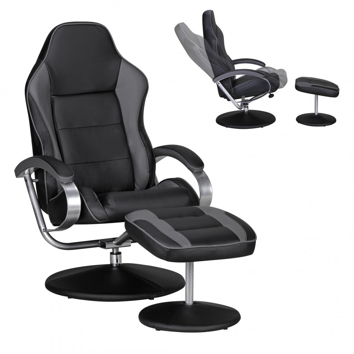 AMSTYLE Fernsehsessel SPORTING TV Design Relax-Sessel Racing Bezug Kunstleder schwarz / grau drehbar
