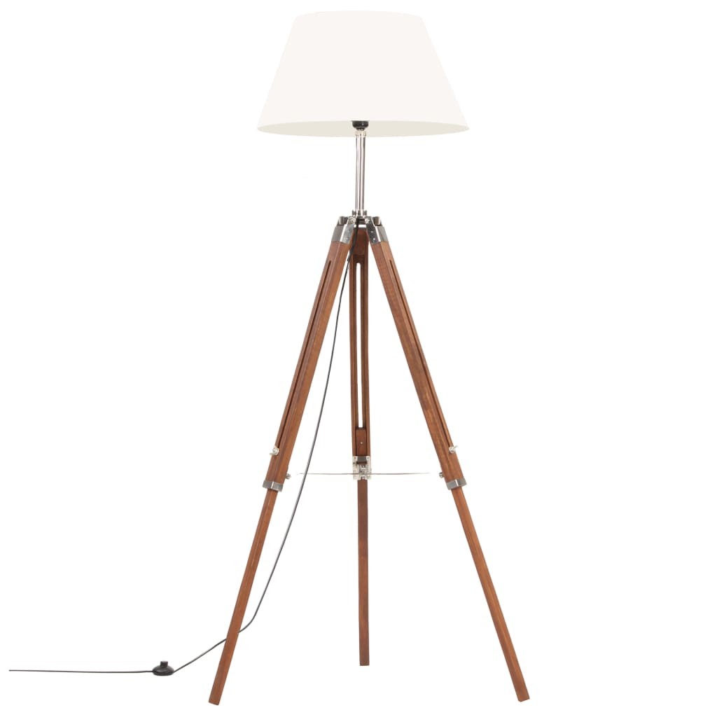 tinkaro Wohnzimmerleuchter ELVAN Teak Massivholz Stativlampe Honigbraun/Weiß