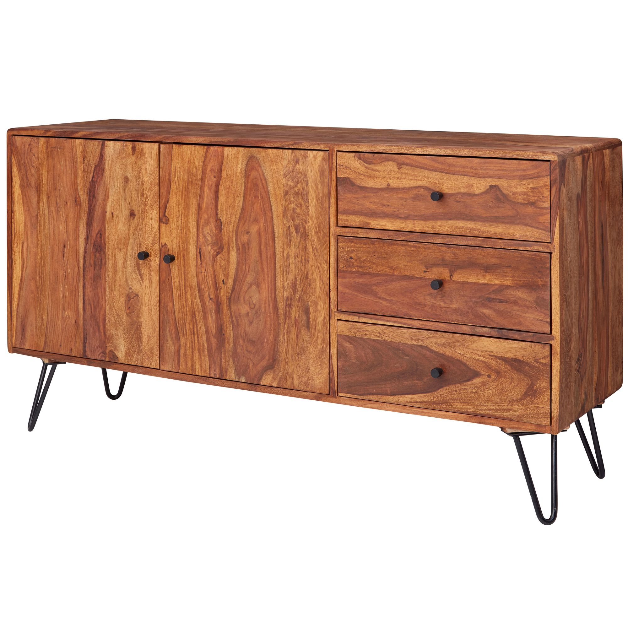 WOHNLING Sideboard KELA Sheesham Massivholz 145x75x40 cm Landhaus Kommode | Design Anrichte