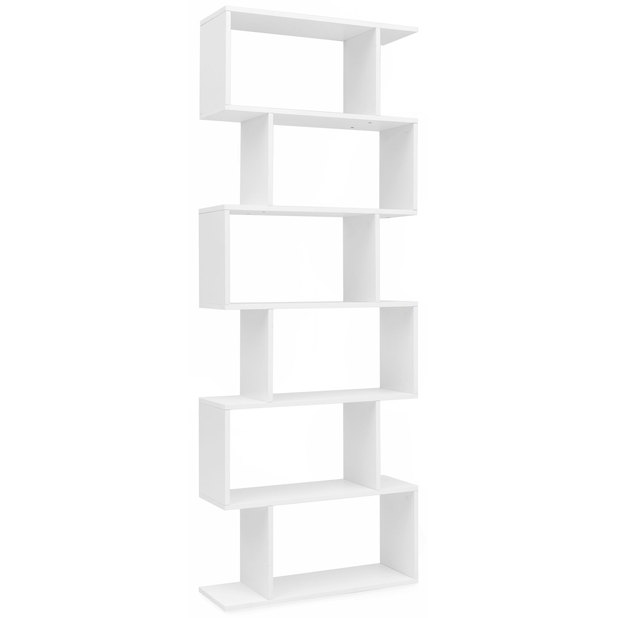 WOHNLING Bücherregal 70 x 23,5 x 190,5 cm weiß | Standregal 6 Fächer | Kleine Design Kommode