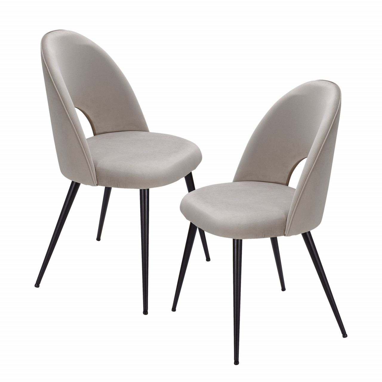 WOHNLING Esszimmerstuhl 2er Set Samt Beige Küchenstuhl mit Schwarzen Beinen