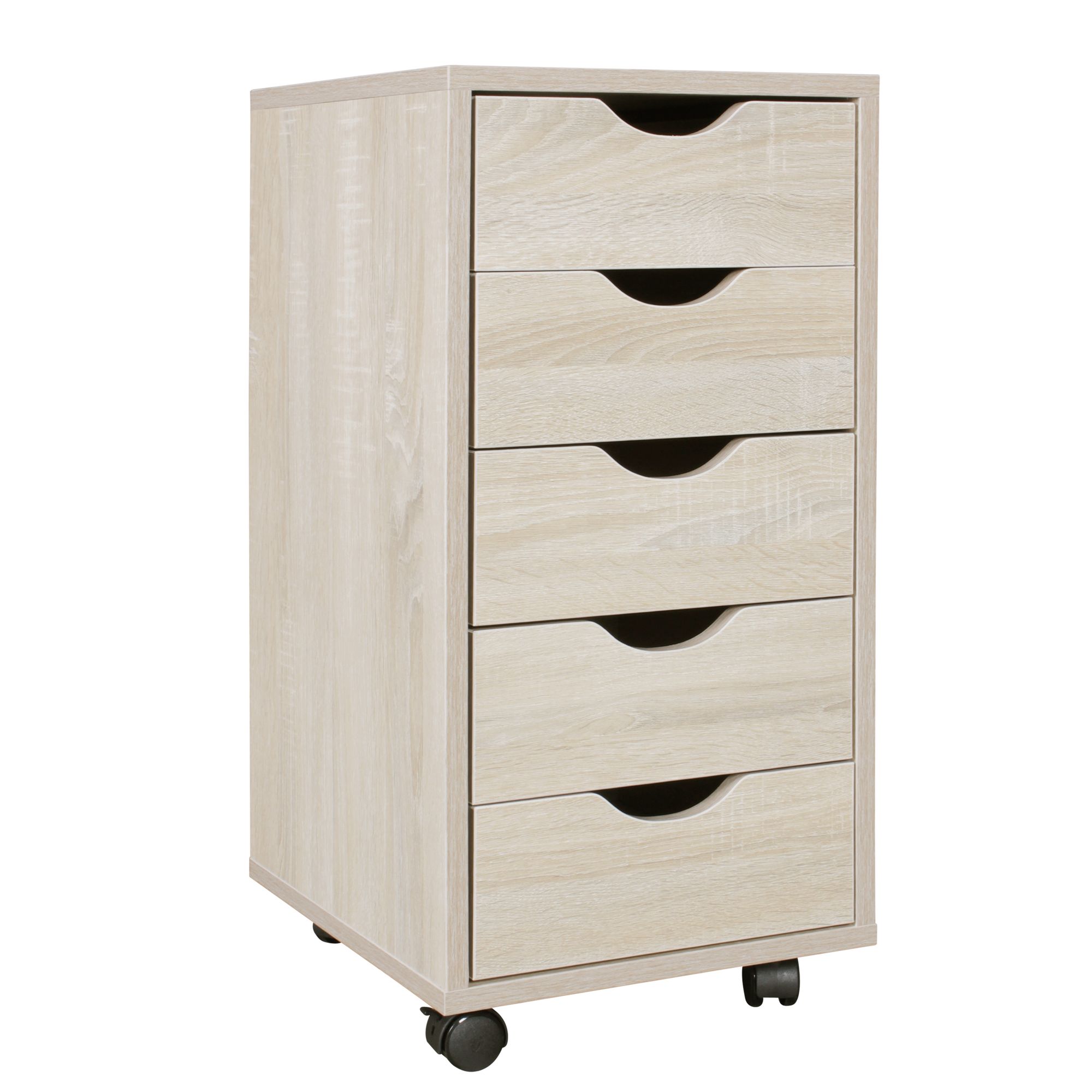 WOHNLING Rollcontainer MINA 33 x 68 x 38 cm MDF-Holz 5 Schubladen sonoma