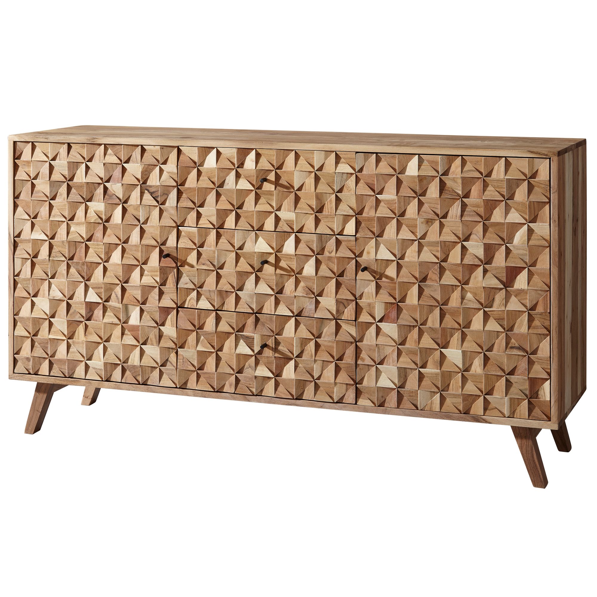 WOHNLING Sideboard REWA 140x78,5x40 cm Anrichte Massivholz Akazie Schrank Braun | Landhaus-Stil