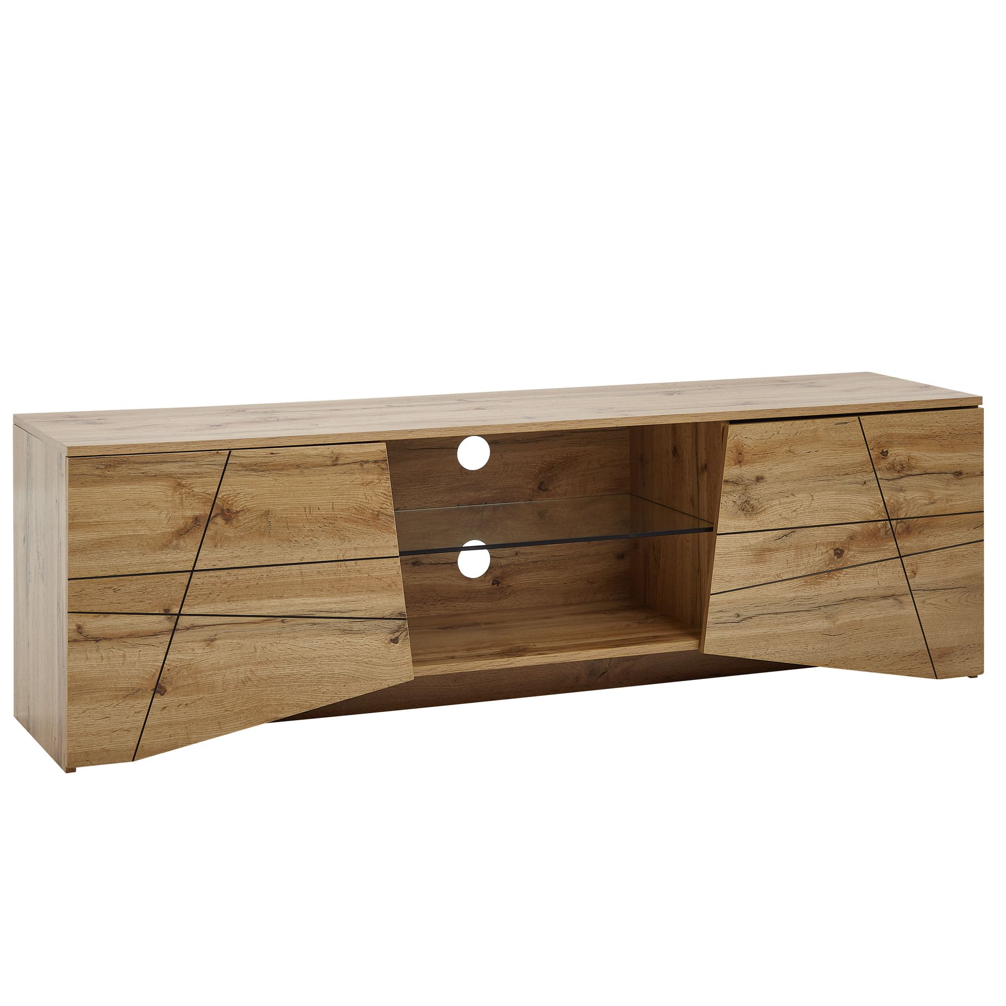 WOHNLING Lowboard Holz Eiche-Dekor 160 cm TV-Kommode mit Türen TV-Schrank Hoch Wohnzimmer