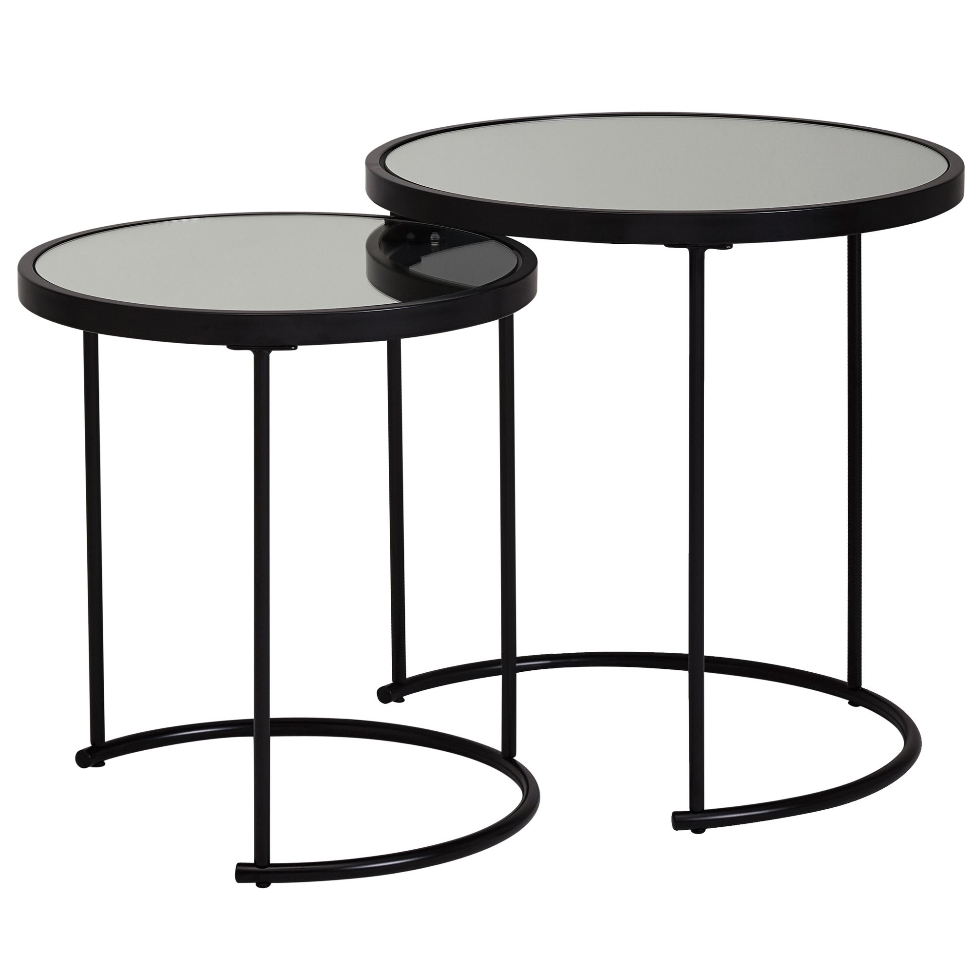WOHNLING Design Beistelltisch Rund Ø 50/42 cm - 2 teilig Schwarz mit Spiegel Glas | Wohnzimmertisch