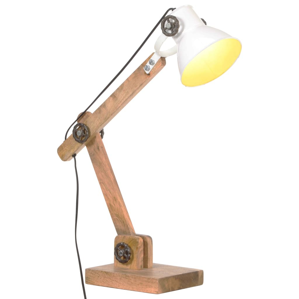 tinkaro Schreibtischlampe NICK Eisen/Mangoholz Leselampe Weiß/Braun