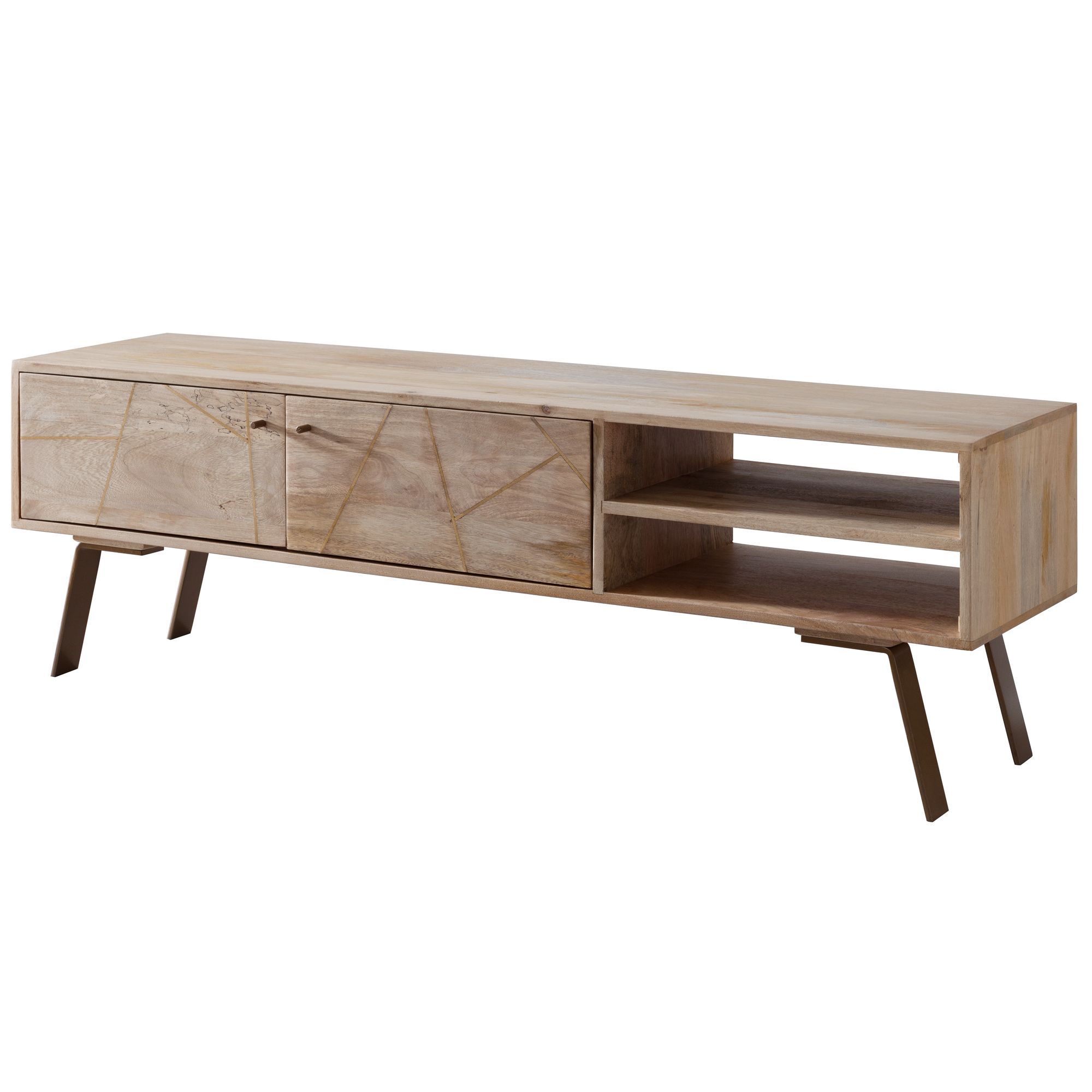 WOHNLING HiFi Lowboard SIKAR Mango Massivholz Landhaus TV Kommode 145x47x35cm | Fernsehschrank