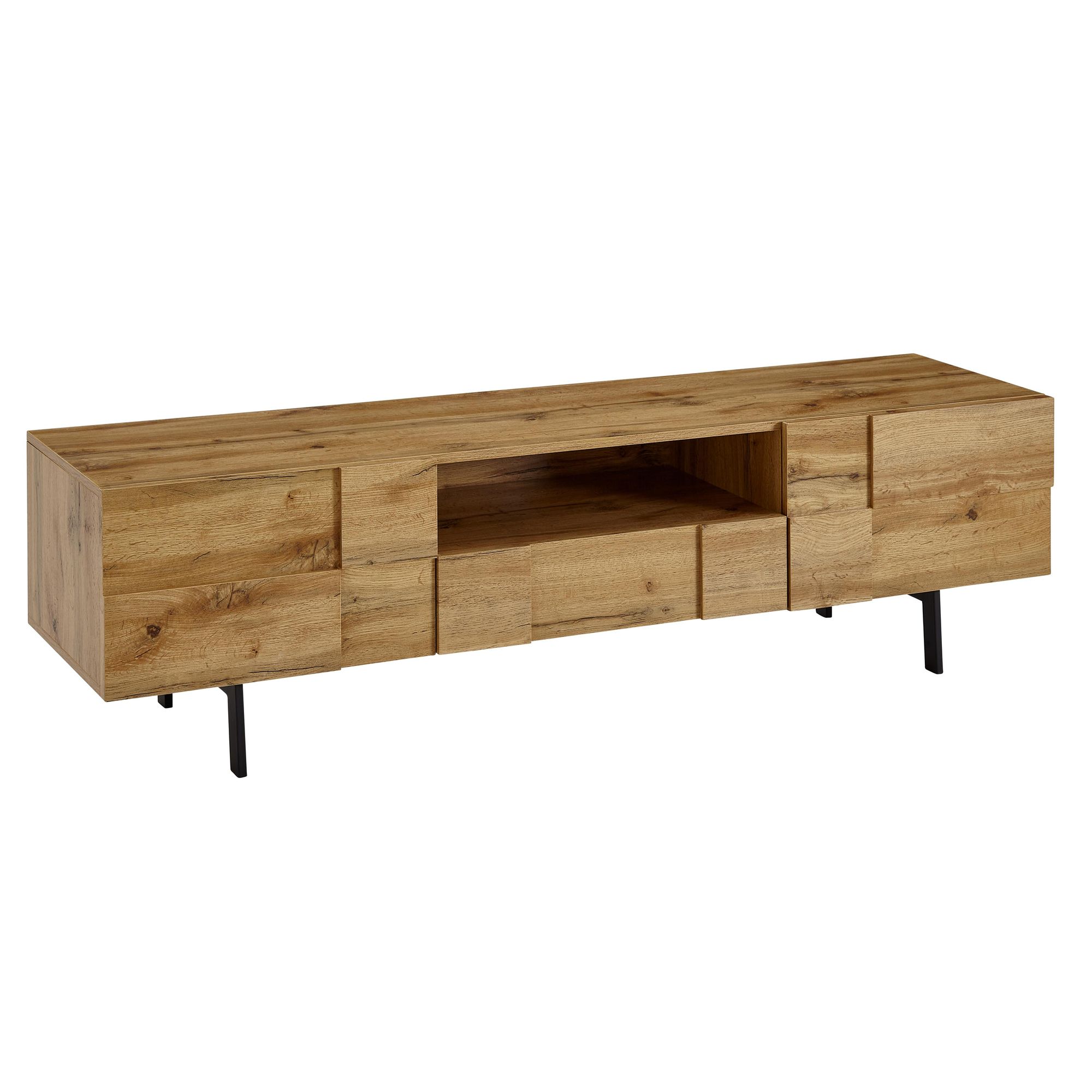 WOHNLING Lowboard Holz Eiche-Dekor 160 cm TV-Kommode mit zwei Türen TV-Schrank
