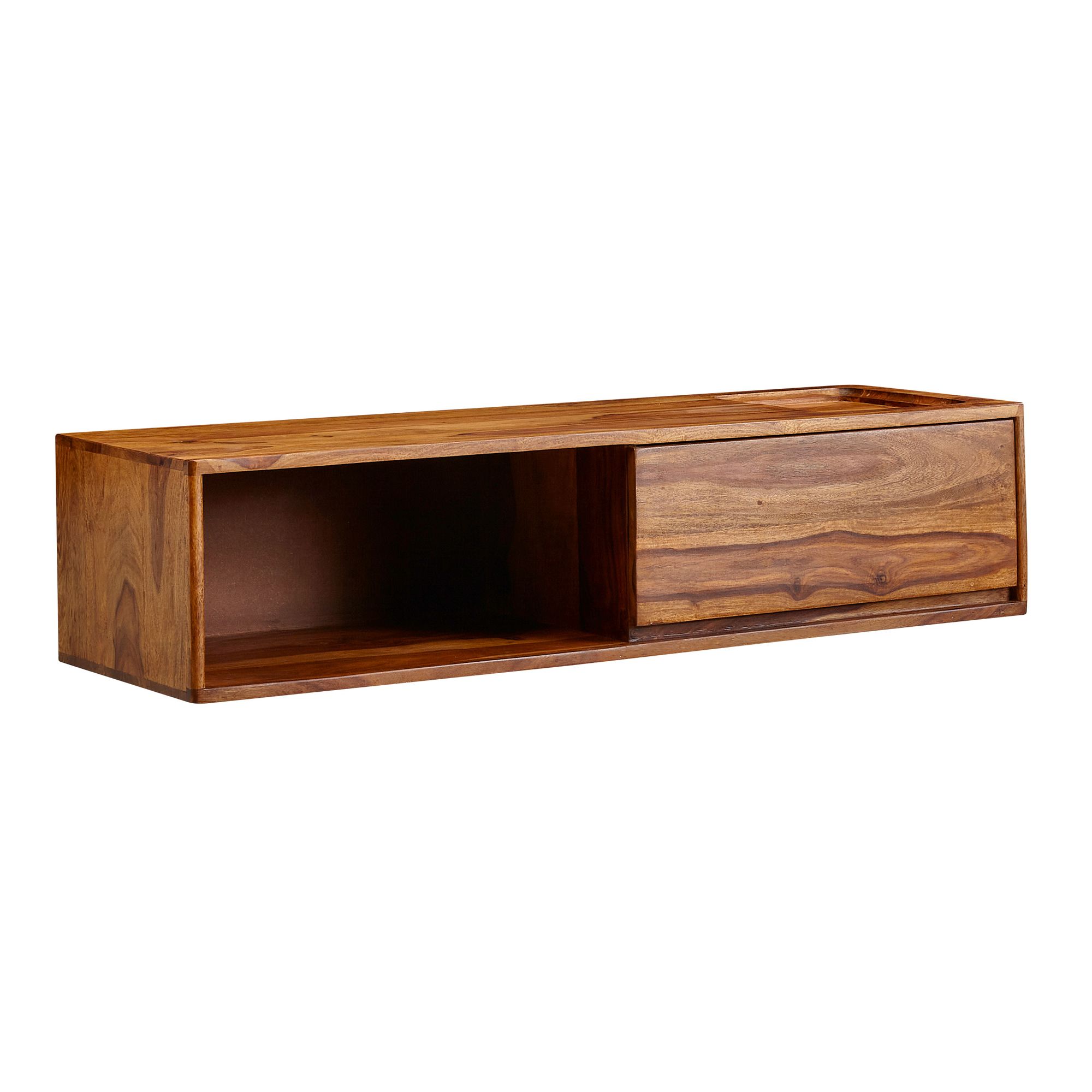 WOHNLING Lowboard Hängend Sheesham Massivholz 108x25x34 cm TV-Schrank Braun