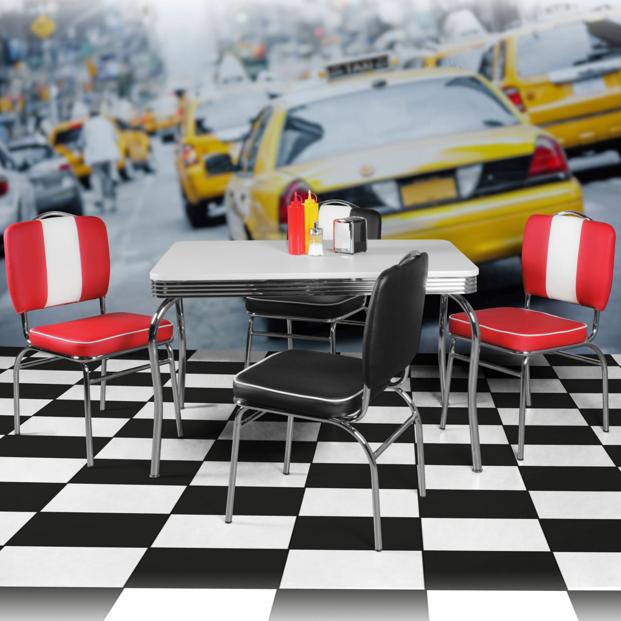 WOHNLING Esstisch ELVIS 120 cm American Diner MDF Holz & Alu Esszimmertisch Design Küchentisch