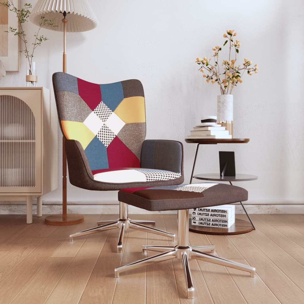 tinkaro Relaxsessel MILLA Patchwork-Stoff TV-Sessel Mehrfarbig mit Hocker