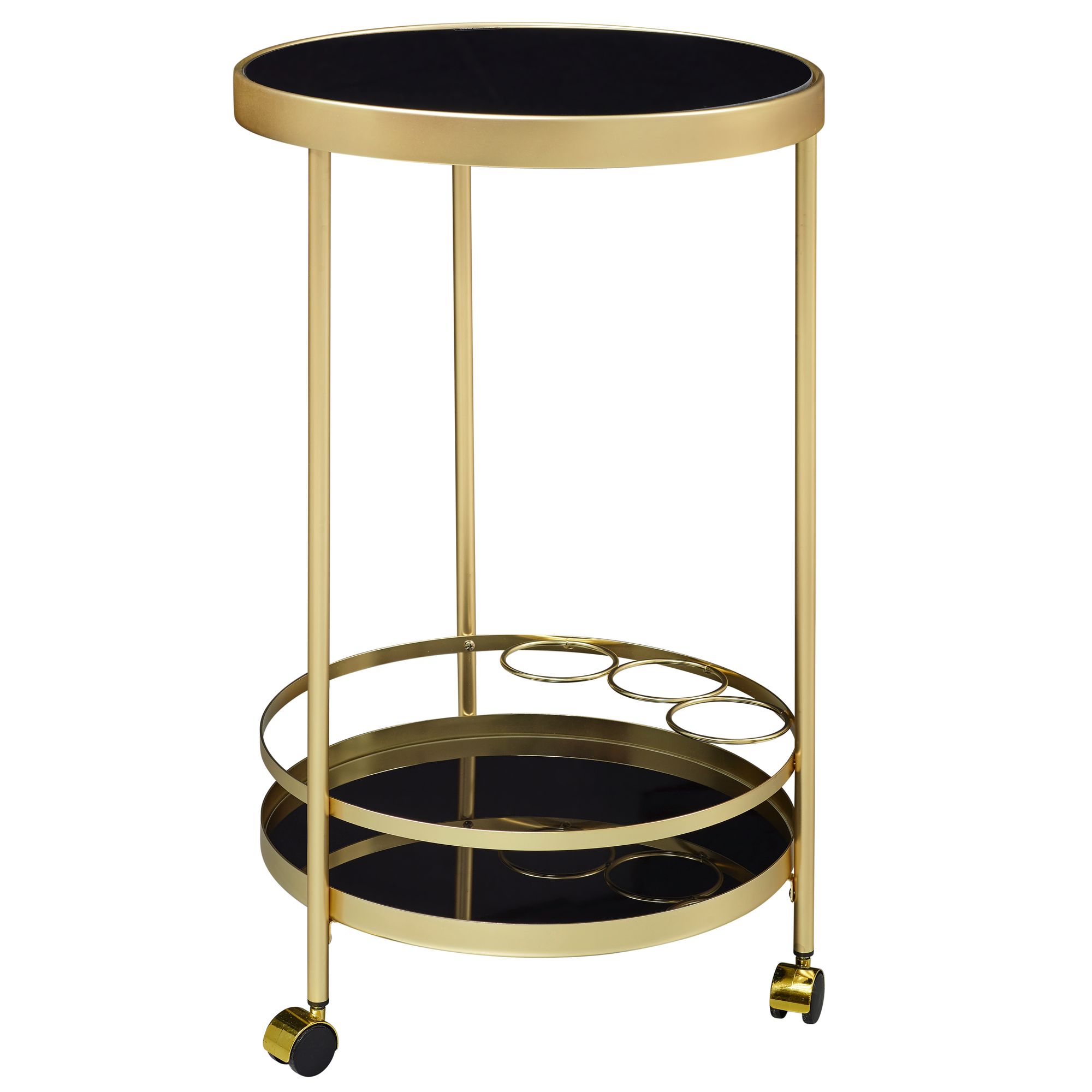 WOHNLING Design Servierwagen Gold Rund Ø 45cm 2 Ebenen | Beistelltisch auf Rollen mit Glasplatte