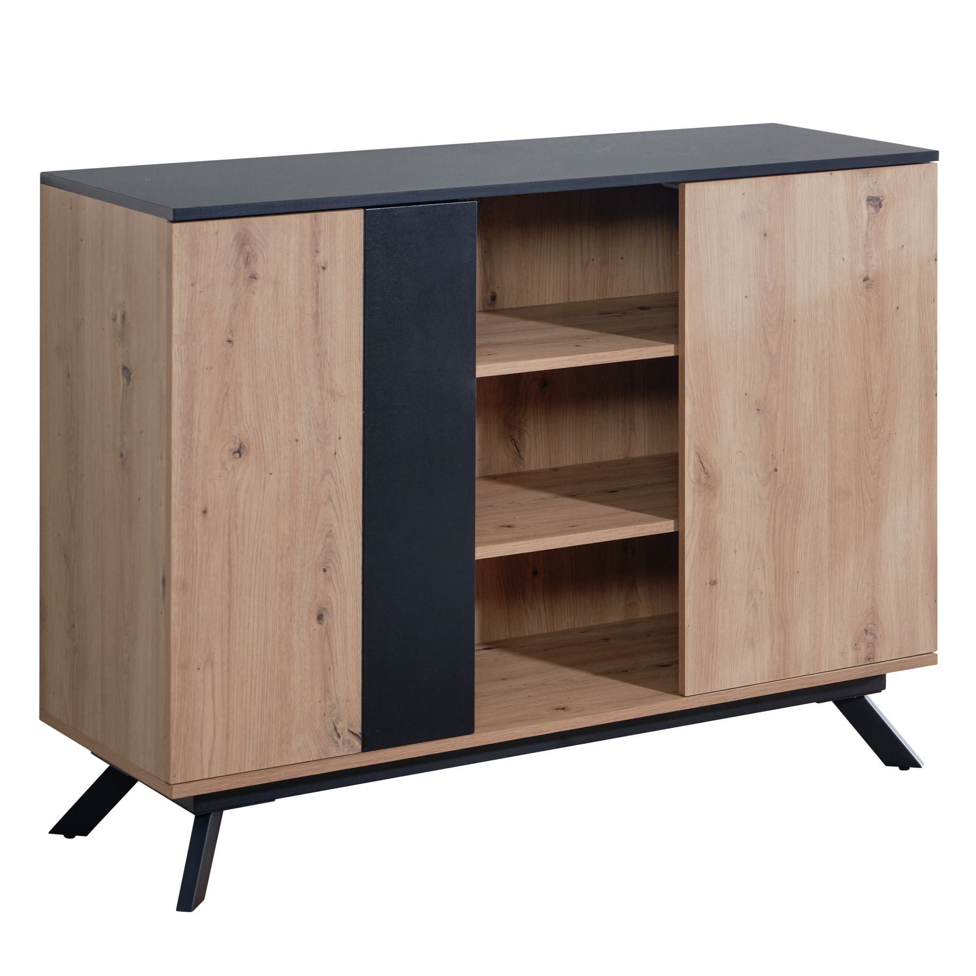 Wohnling Sideboard 110x87x40 cm MDF Anrichte in Eiche-Dekor / Schwarz