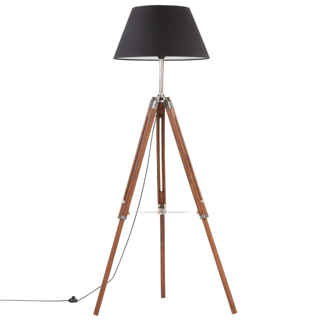 tinkaro Stativlampe JARED Teak Massivholz Stehlampe Honigbraun/Schwarz