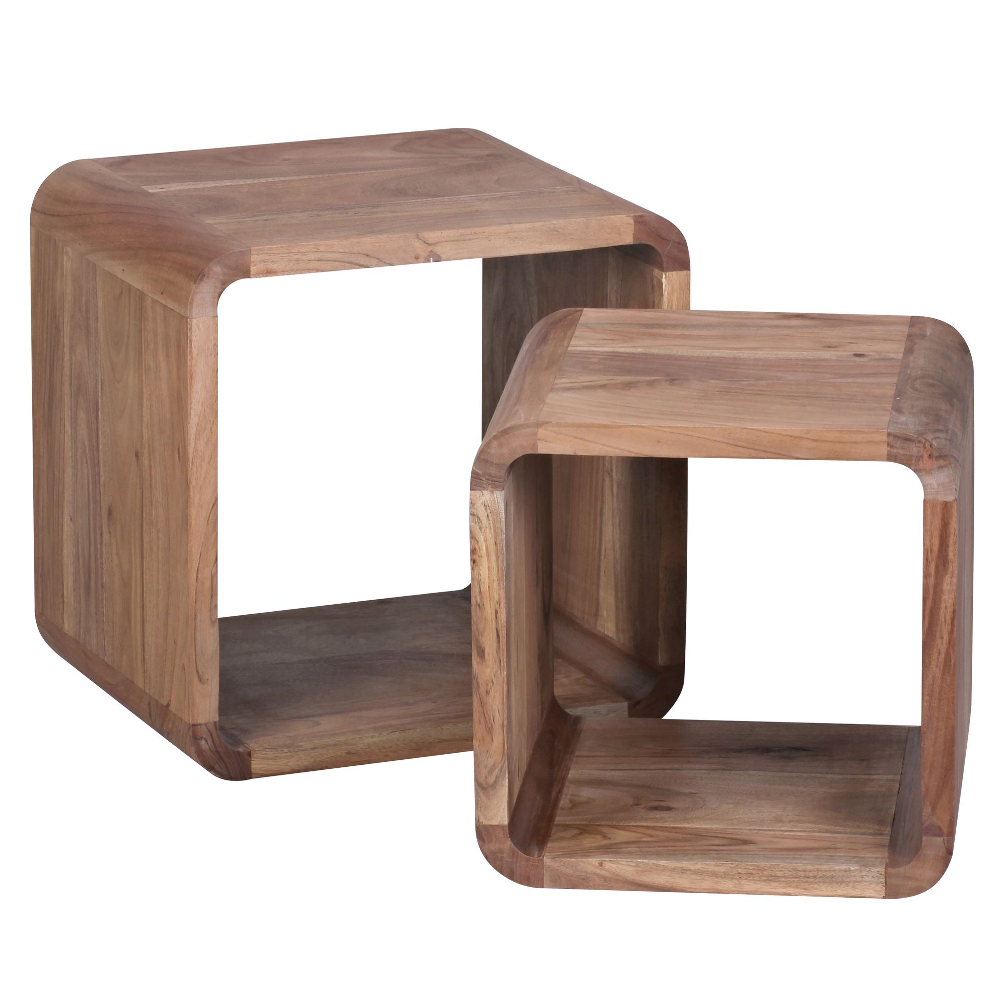 WOHNLING 2er Set Satztisch BOHA Massivholz Design Couchtisch Akazie