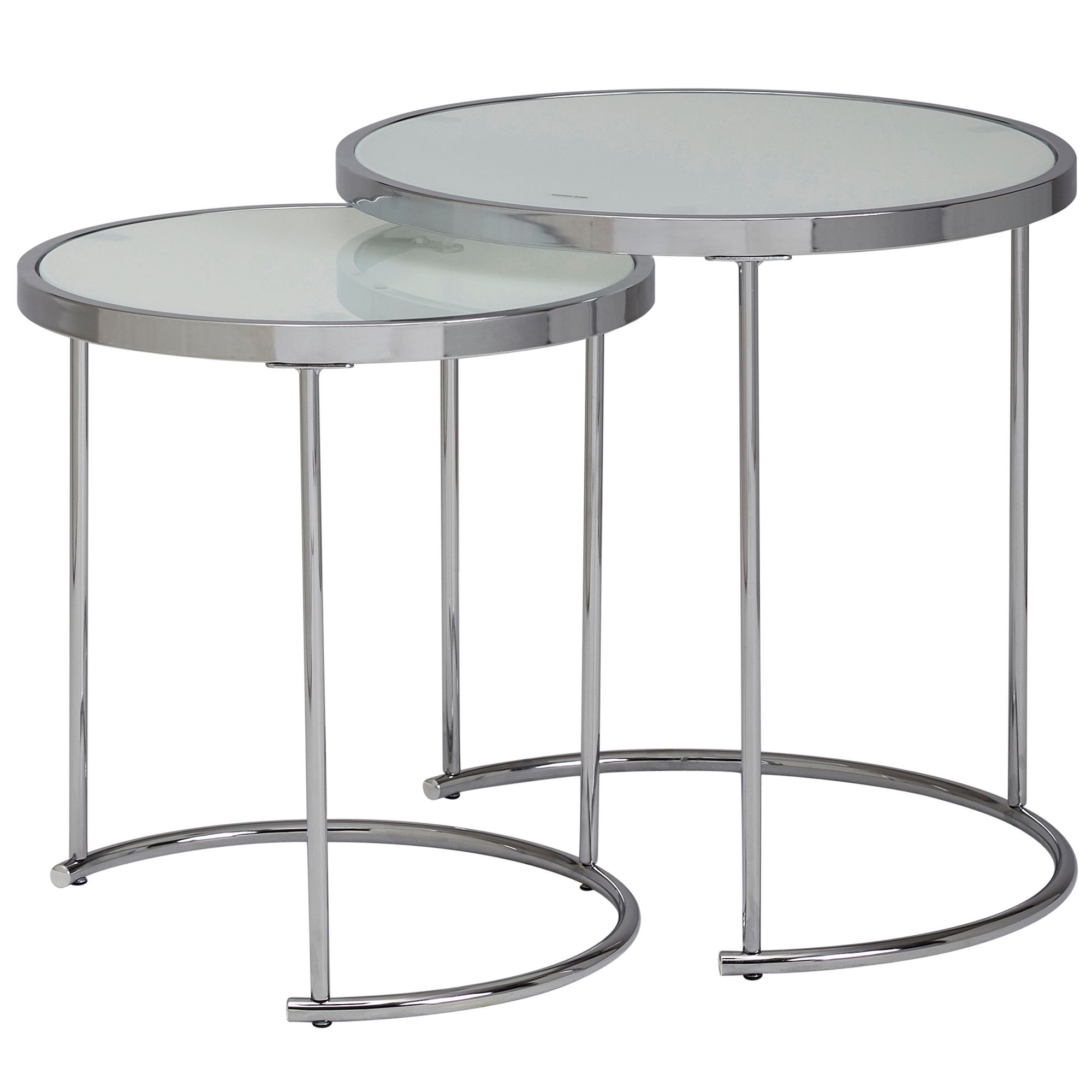 WOHNLING Design Beistelltisch Rund Ø 50/42 cm - 2 teilig Weiß Silber mit Glasplatte | Wohnzimmertisc