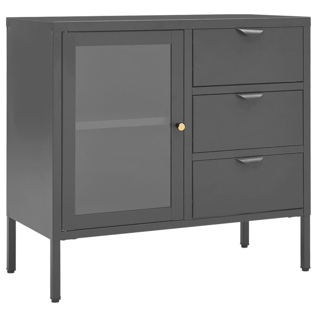 tinkaro Sideboard BILAL Stahl und Hartglas Anrichte Grau