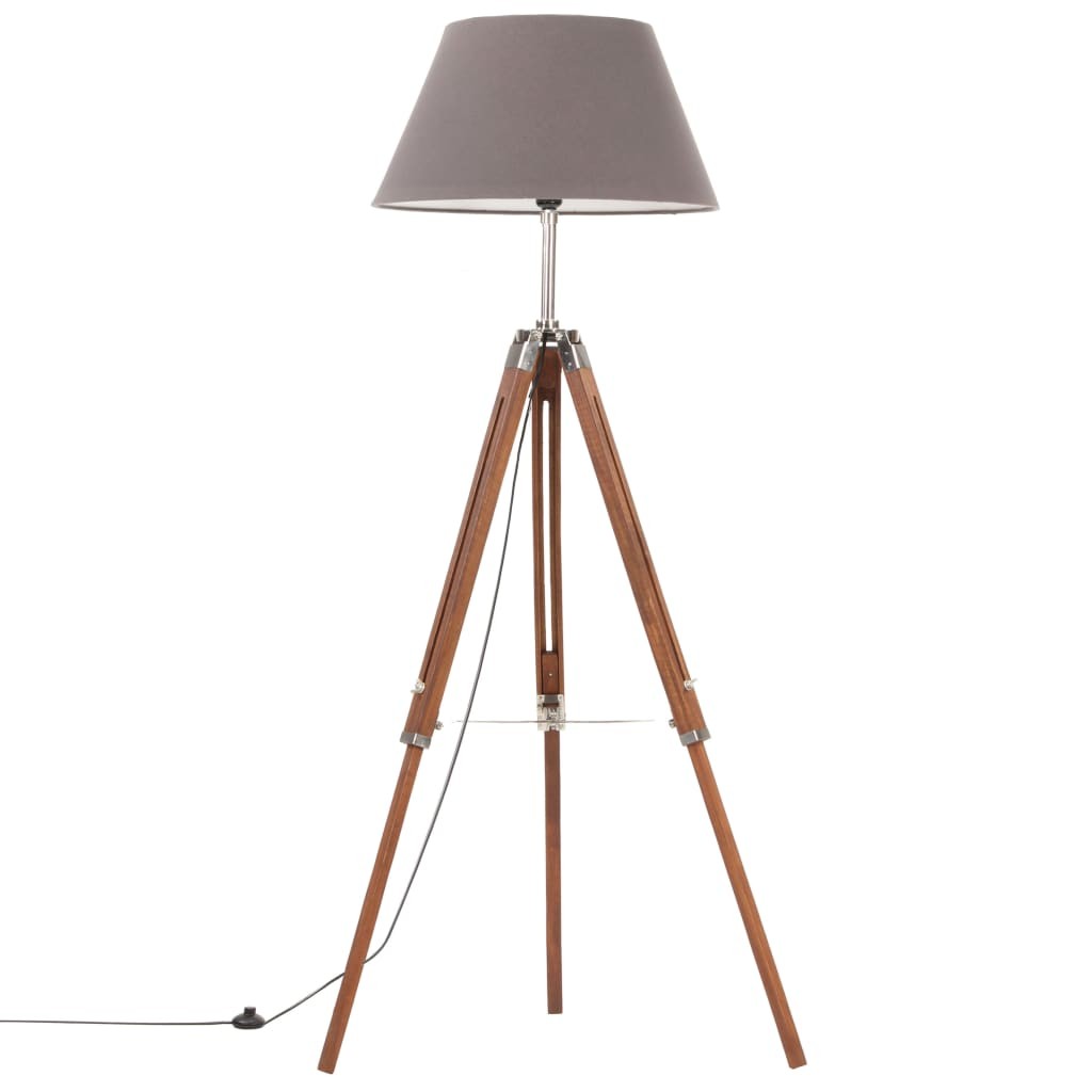 tinkaro Stehleuchte ALONDRA Teak Massivholz Stehlampe Honigbraun/Grau