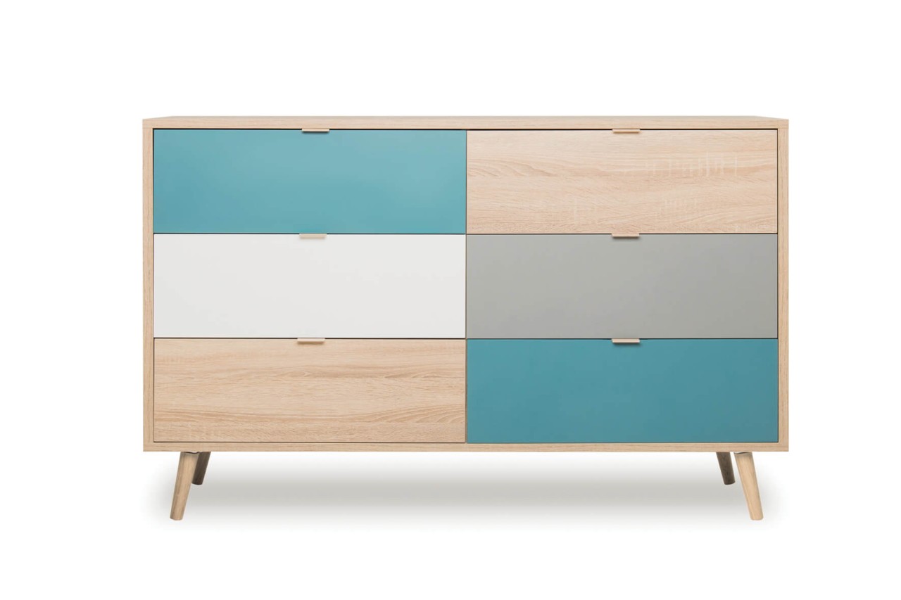 finori Kommode Cuba 120 cm Dekor Sonoma Eiche / Tricolor Schubladenkommode