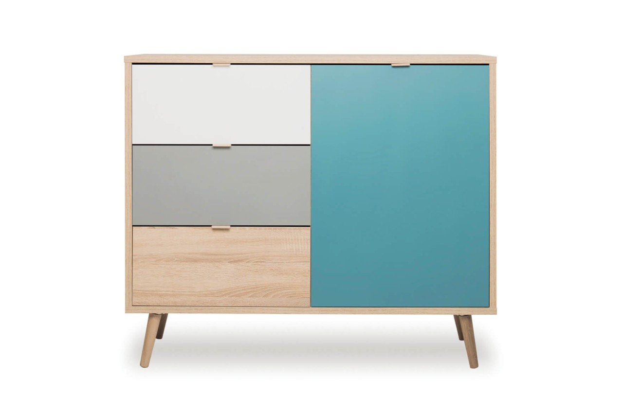 finori Kommode Cuba 103 cm Dekor Sonoma Eiche / Tricolor kleines Sideboard