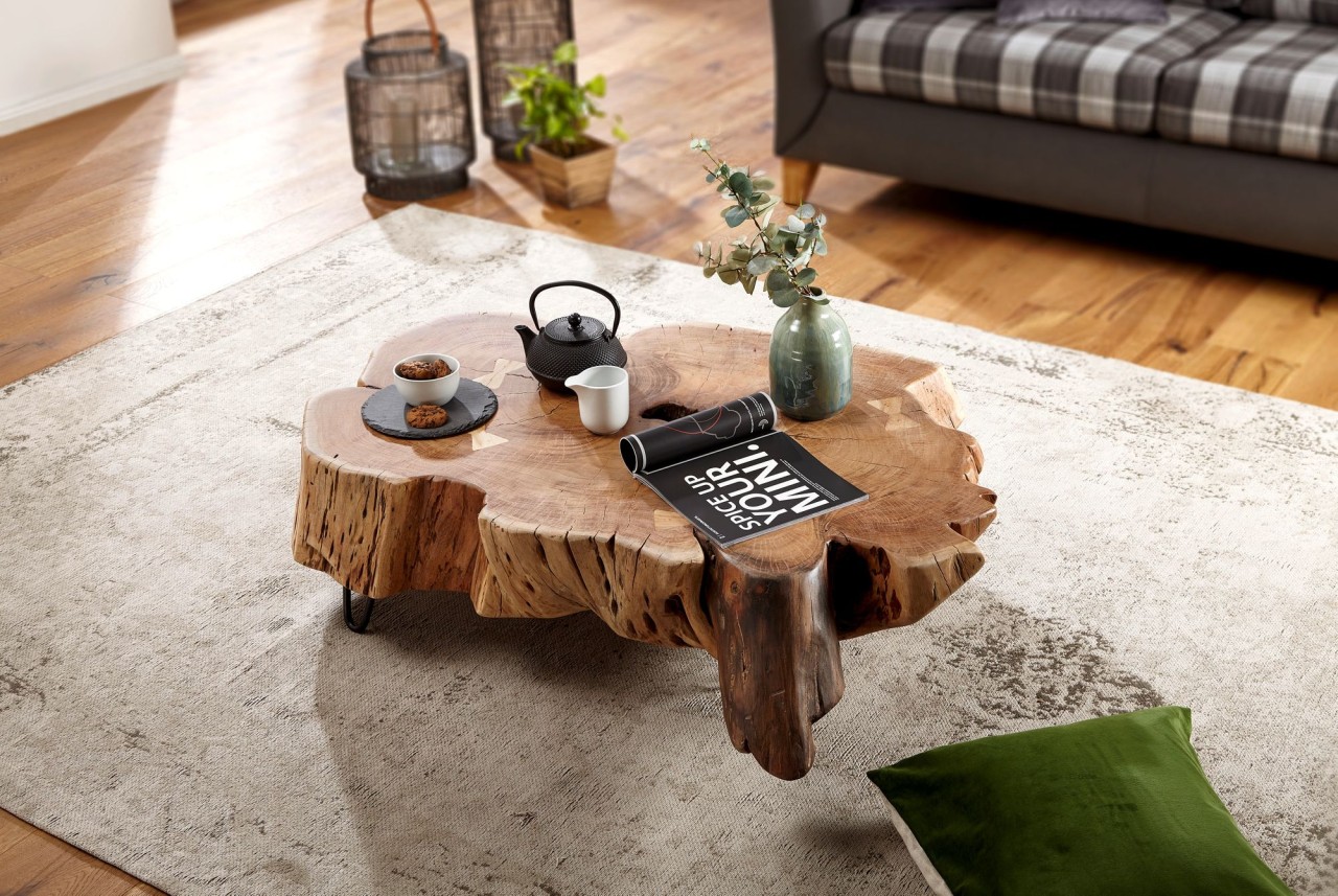 WOHNLING Couchtisch NAKUR 104x30x69 cm Akazie Vollholz Design Wohnzimmertisch | Tisch Stubentisch