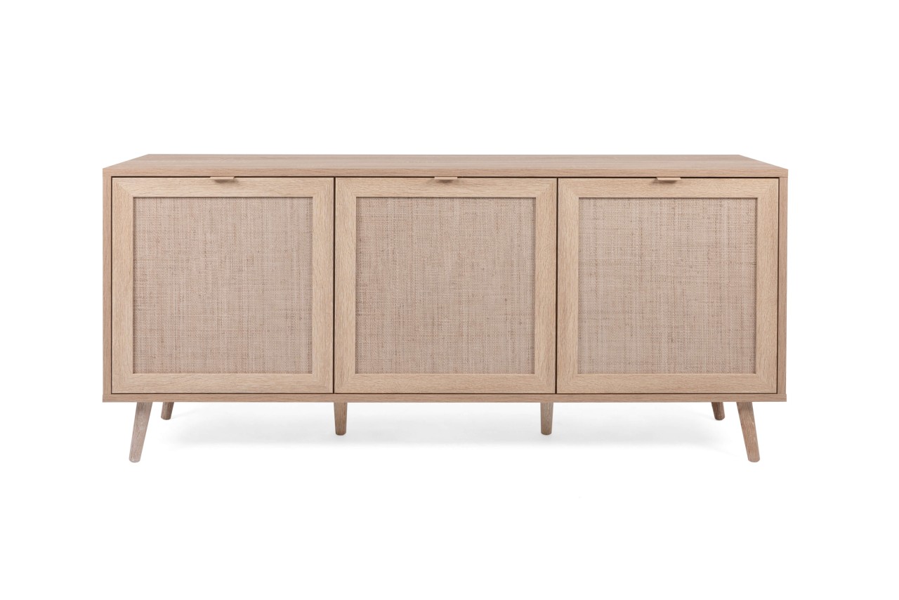 finori Sideboard Bali 150 cm Dekor Sonoma Eiche & Rafia Geflecht Kommode