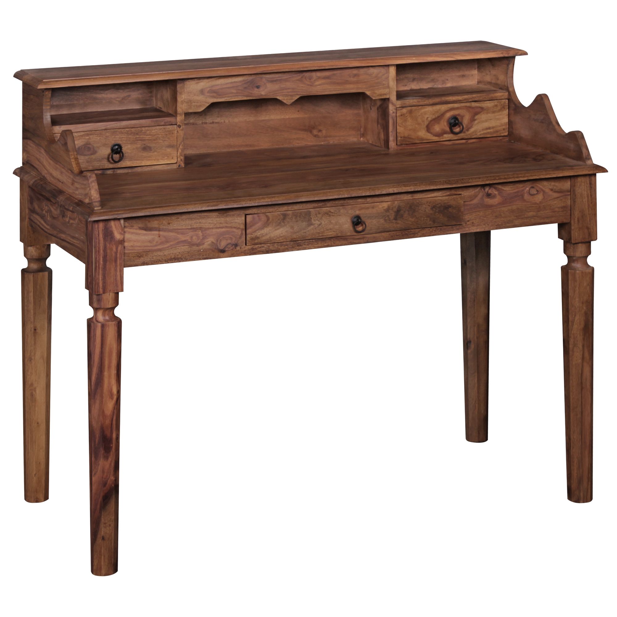 WOHNLING Schreibtisch KADA Massivholz Sheesham | Sekretär 115 x 100 x 60 cm mit 3 Schubladen