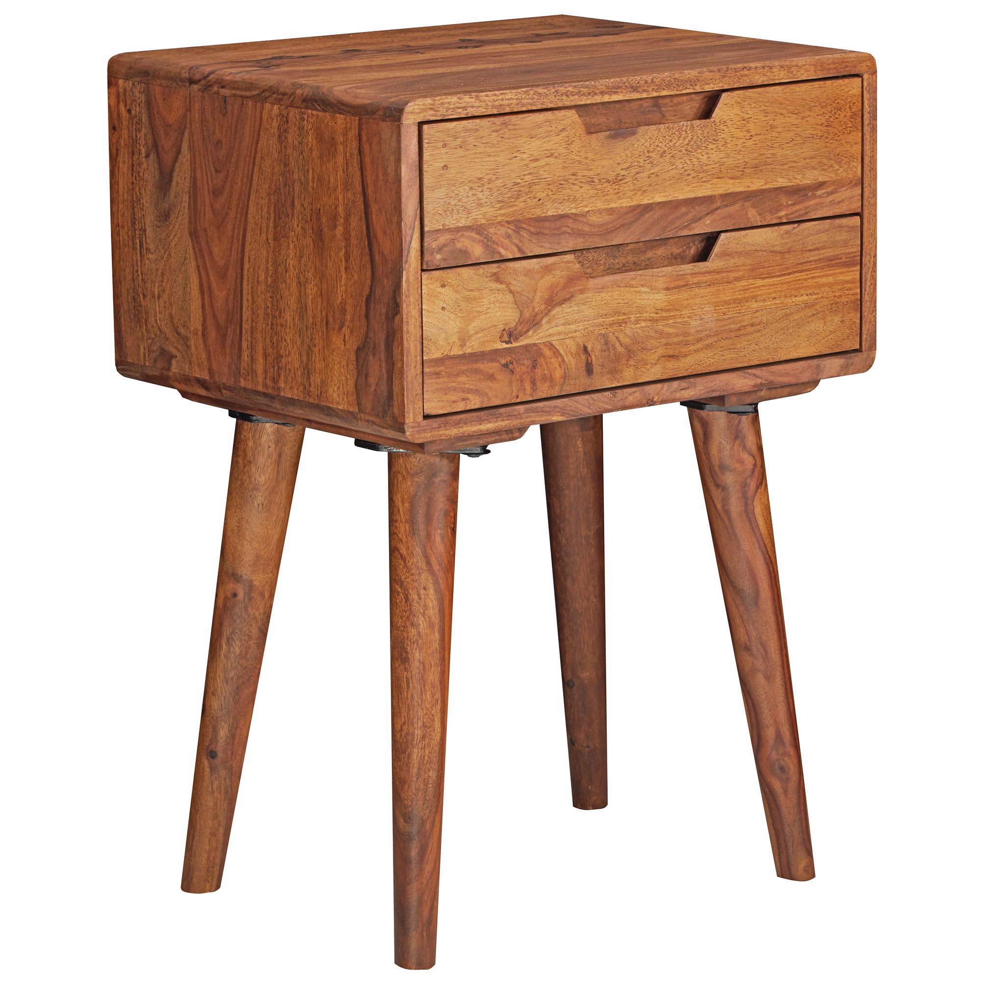 WOHNLING Nachtkonsole 47 x 66 x 36 cm Sheesham Nachttisch Boxspringbett | Nachtkästchen