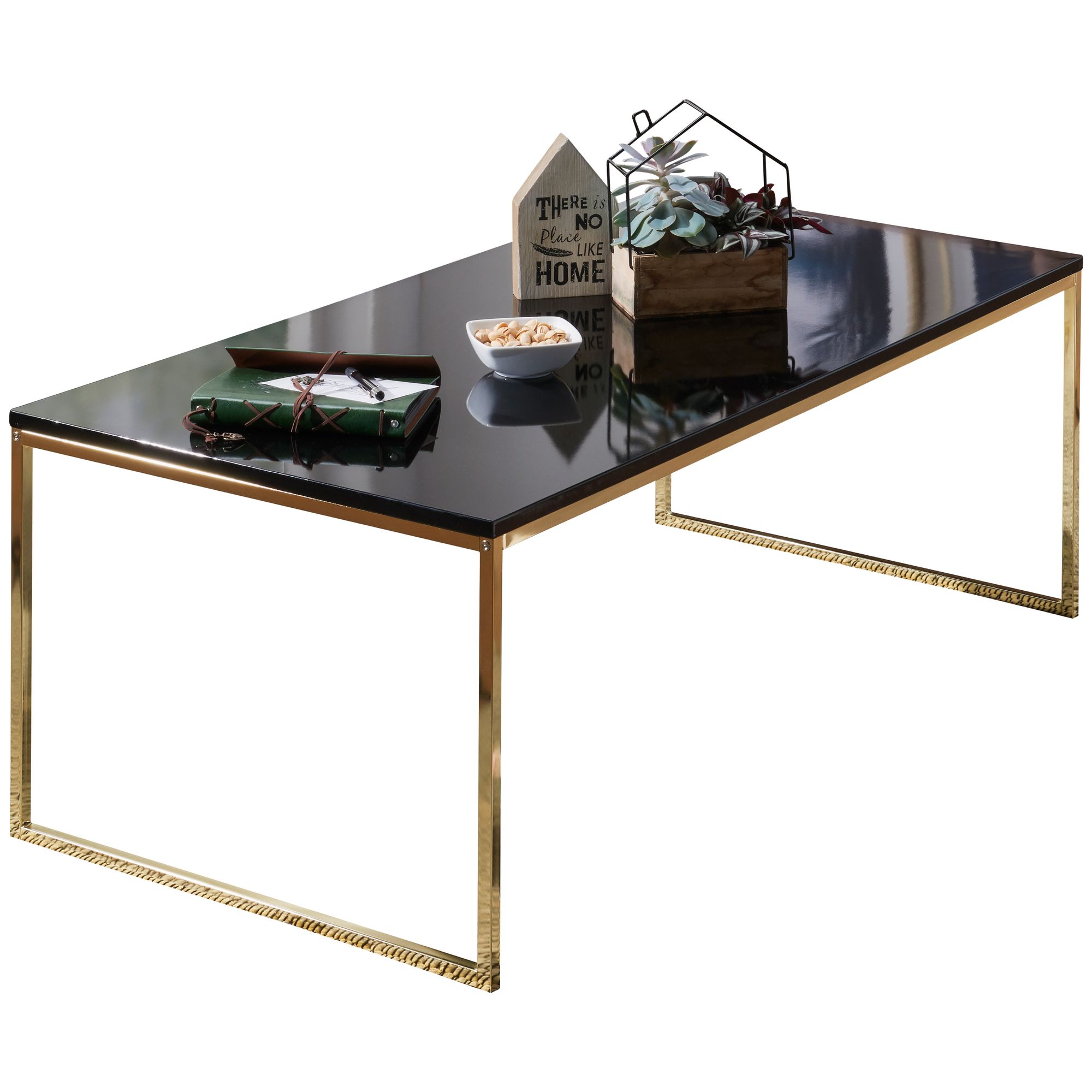 WOHNLING Couchtisch RIVA 120x45x60 cm Metall Holz Sofatisch Schwarz / Gold | Design Wohnzimmertisch