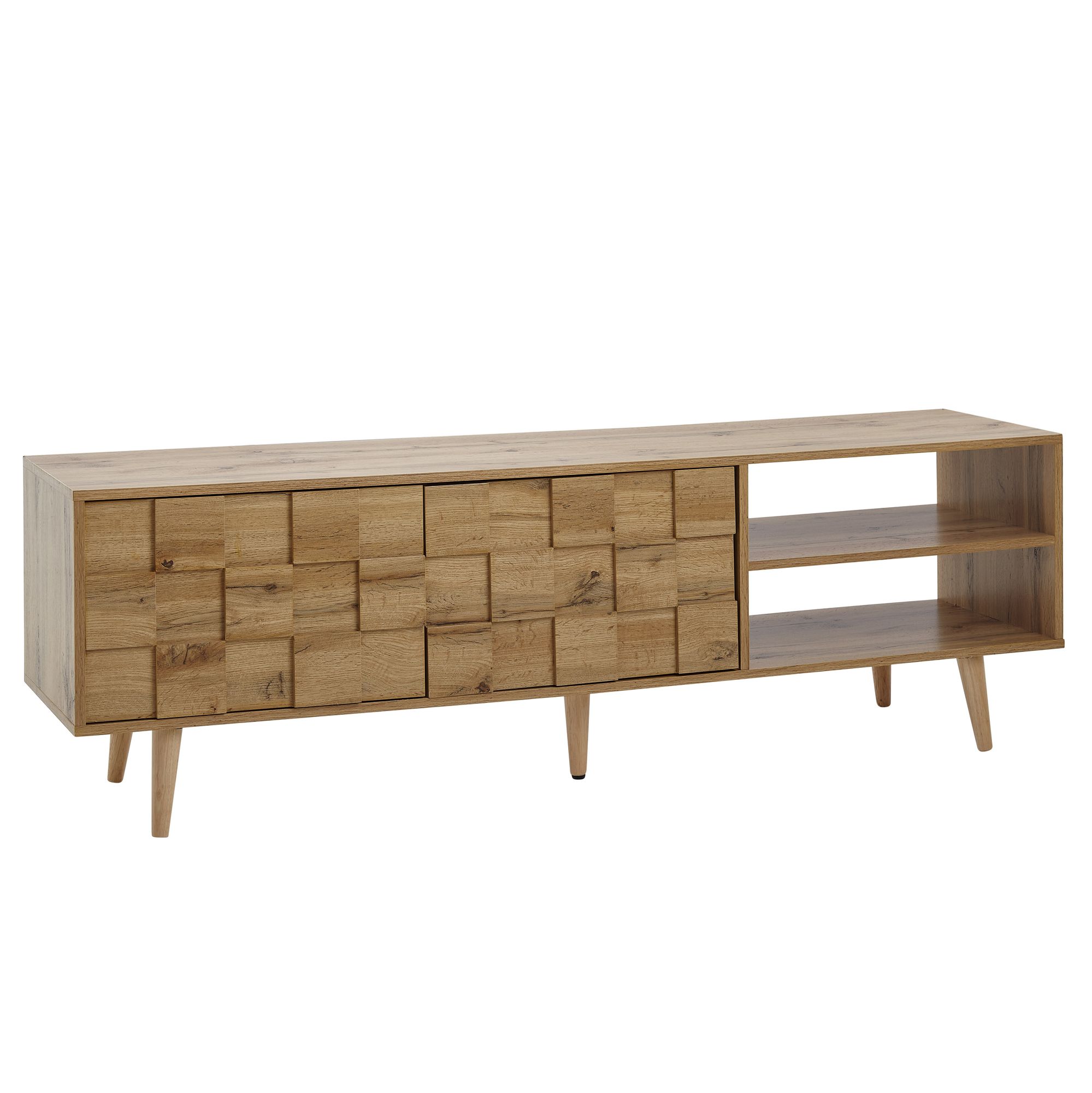 WOHNLING Lowboard Holz Eiche-Dekor 160 cm TV-Kommode mit Türen TV-Schrank Hoch Wohnzimmer