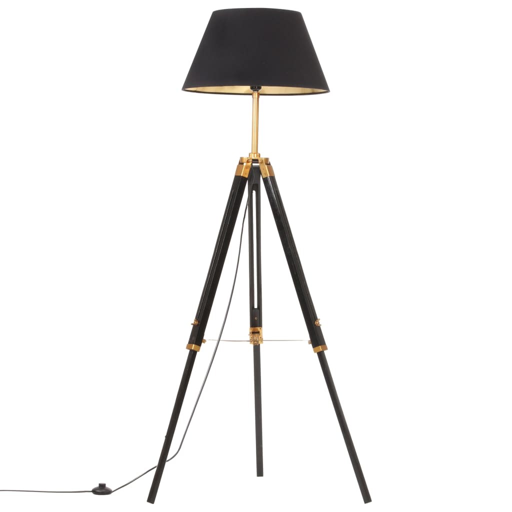 tinkaro Stativlampe BALYS Teak Massivholz Stehlampe Schwarz/Gold