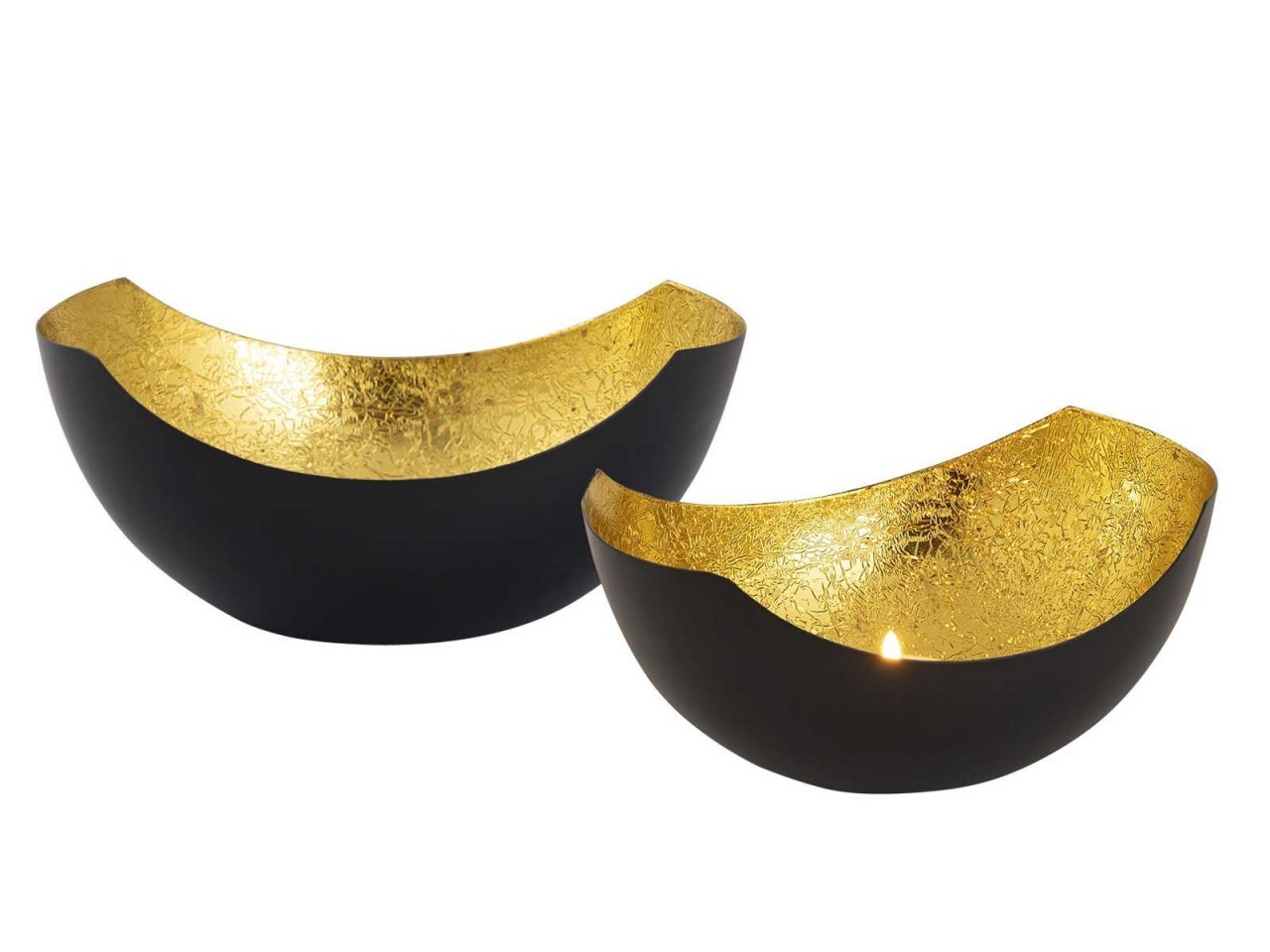 tinkaro Teelichthalter Set 2-teilig AINO Metallblech Kerzenhalter Schwarz/Gold