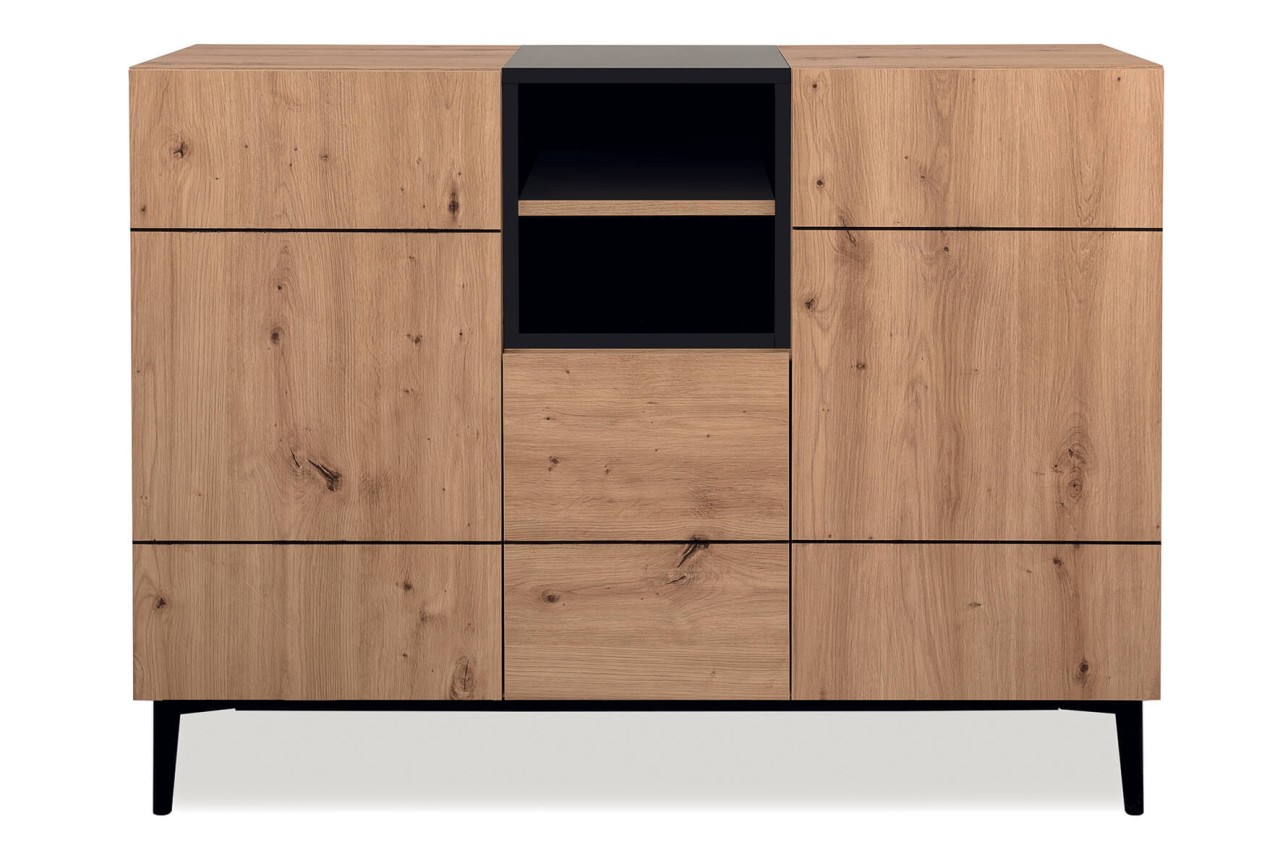 finori Kommode Nola 120 cm Dekor Artisan Oak schwarz Sideboard