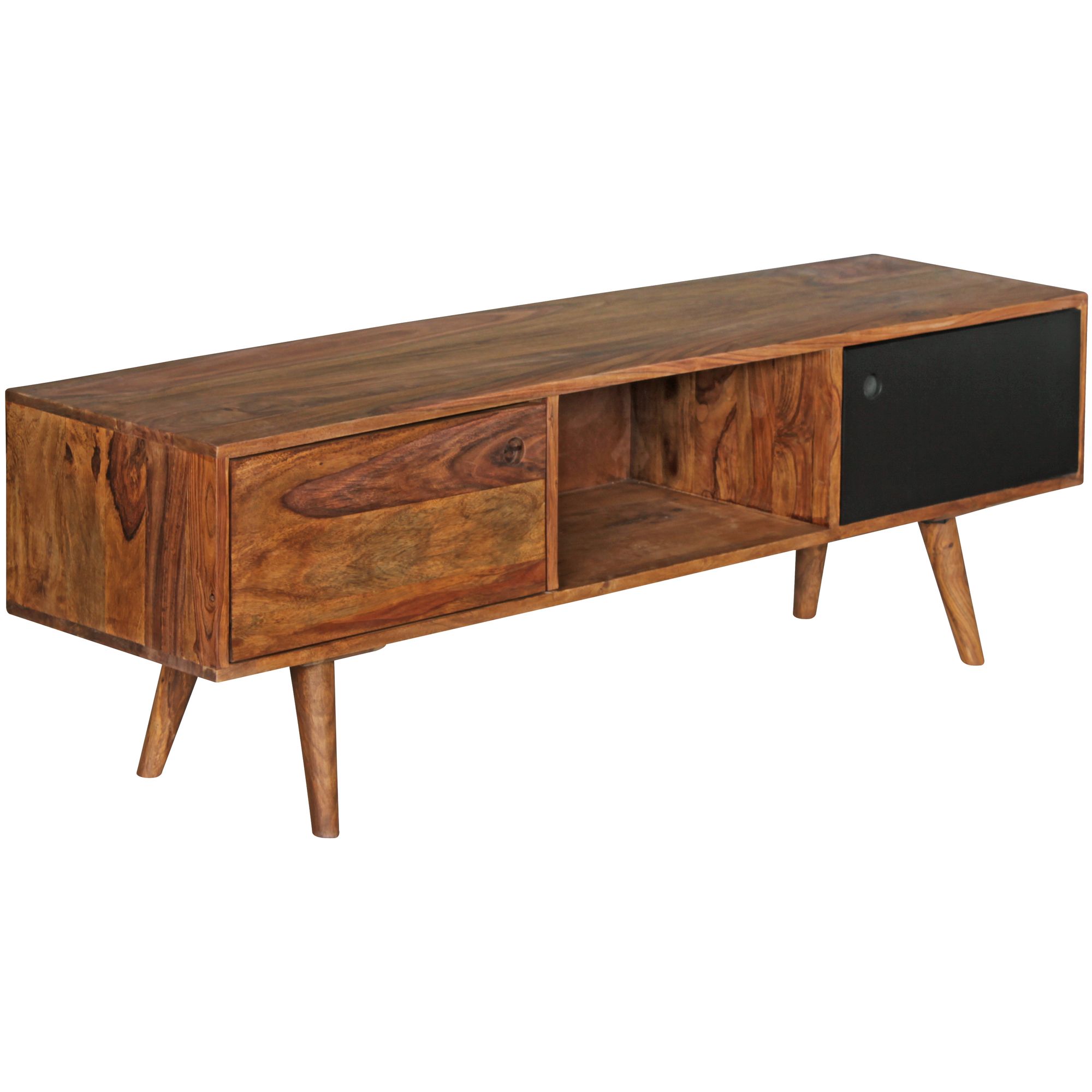 WOHNLING TV Lowboard REPA 140 cm Massiv-Holz Sheesham braun/schwarz