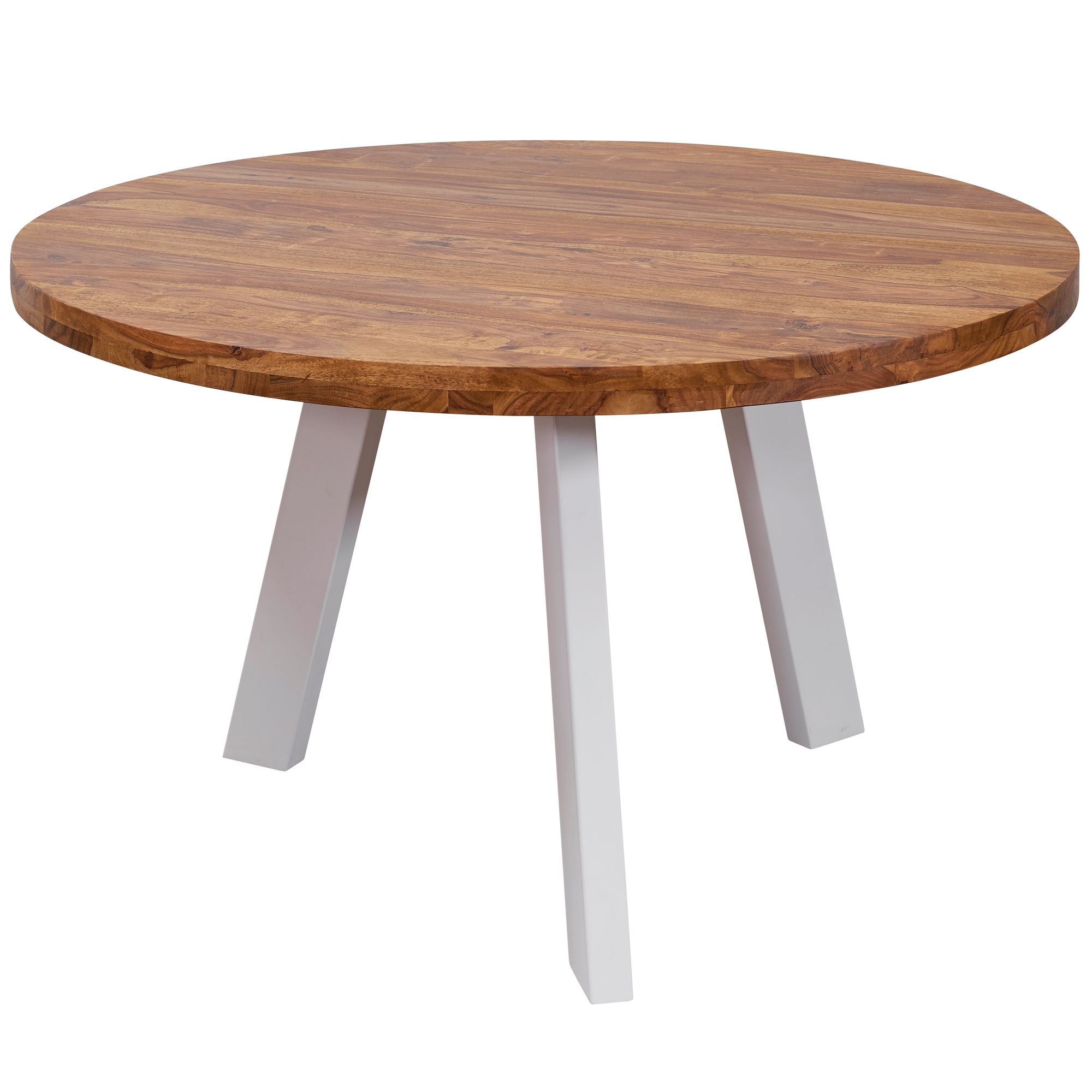 WOHNLING Esszimmertisch rund 130x130x77 cm Sheesham Massiv Esstisch Beine Weiß