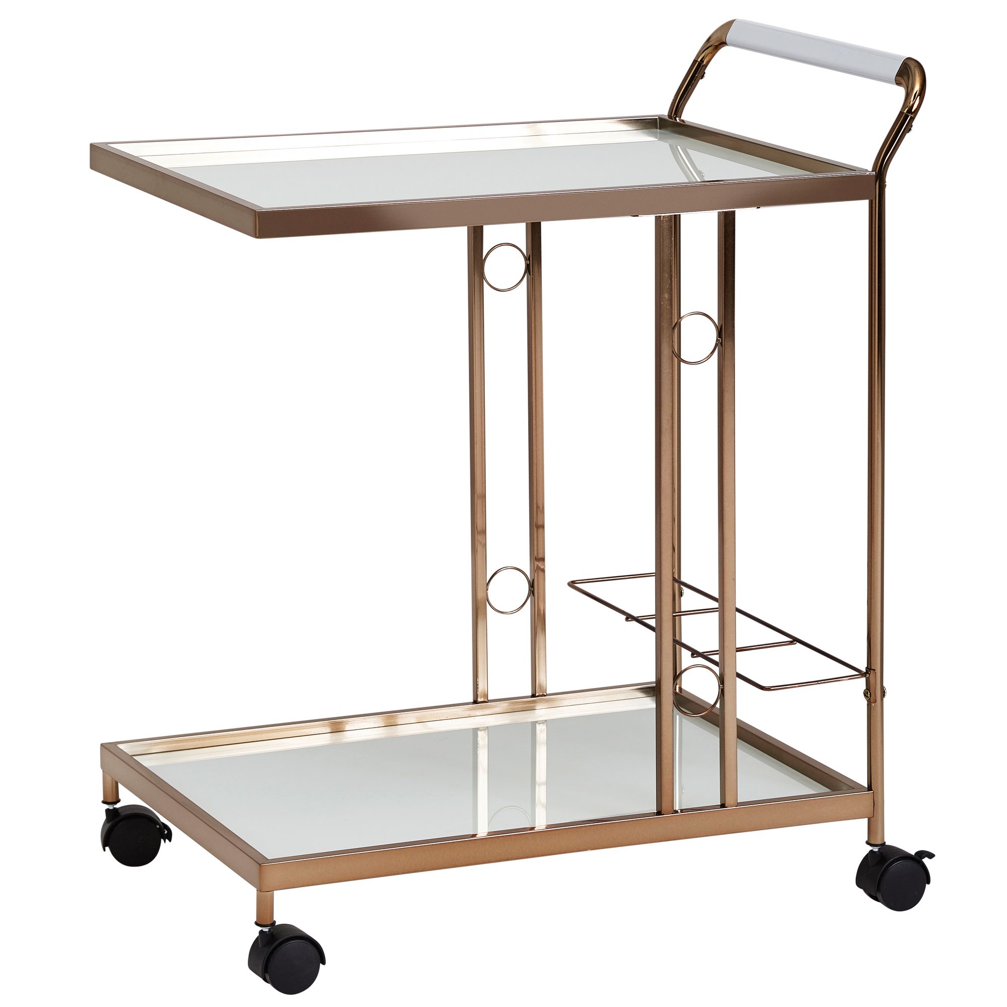 WOHNLING Design Servierwagen Gold 67x80x45 cm | Mobiler Beistelltisch | Speisewagen mit Glasplatte
