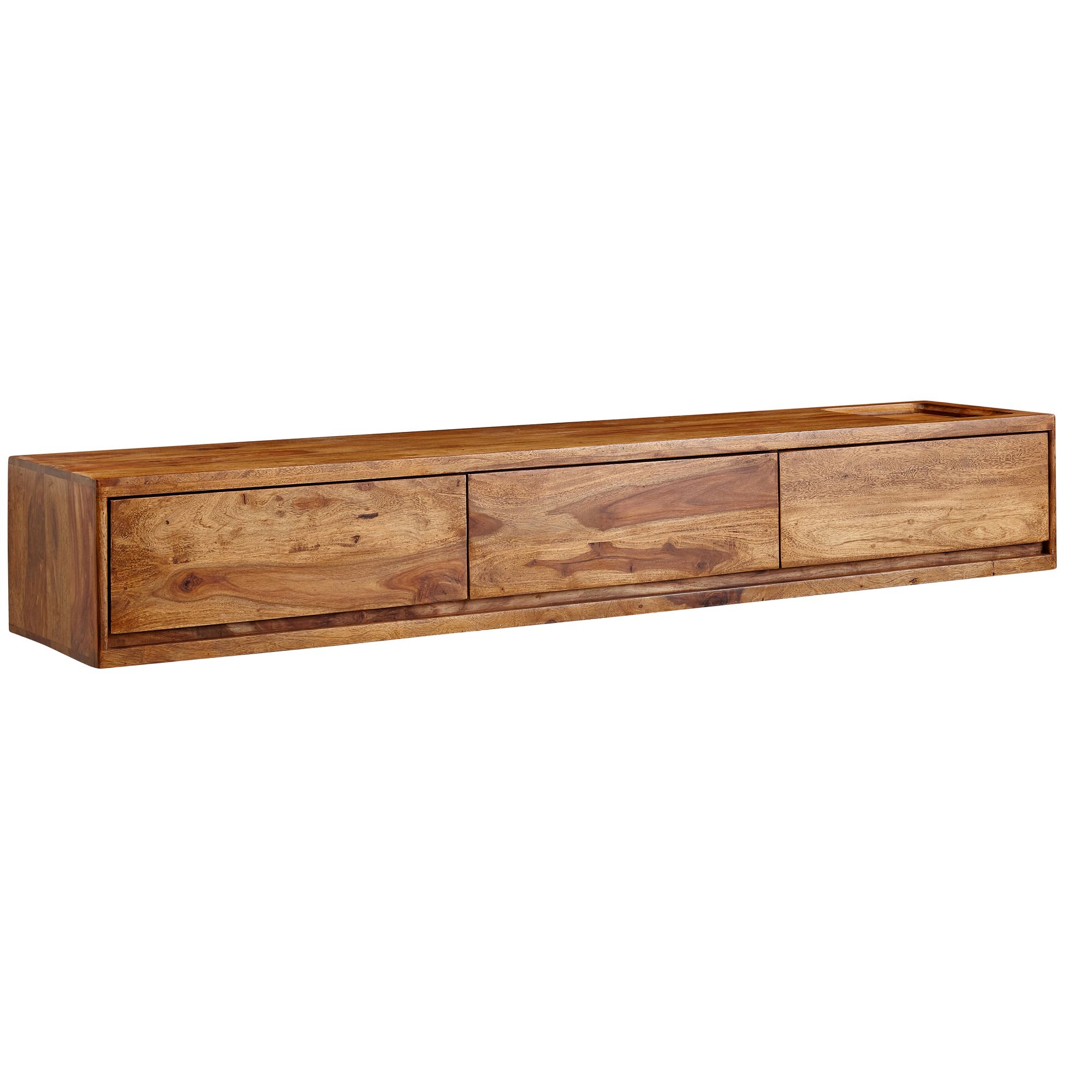 WOHNLING Lowboard Hängend Sheesham Massivholz 160x25x35 cm TV-Schrank Braun